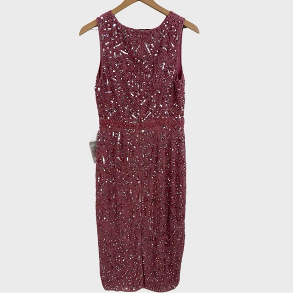 Mac Duggal NEW Rosewood Pink Geometric Sequined Pattern Sleeveless Midi Dress - Picture 3 of 10